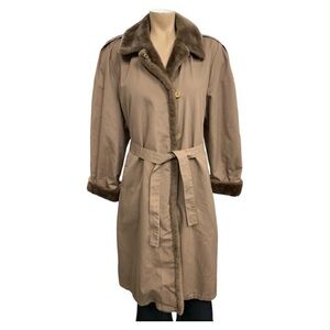 London Fog Brown Trench Coat with Faux Fur Trim Size M